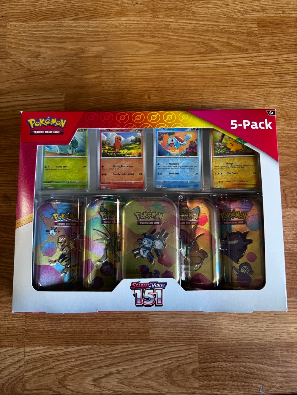 Pokemon 5-Pack Trading Card Tin Set - Red, Yellow, Blue, Green, Pink